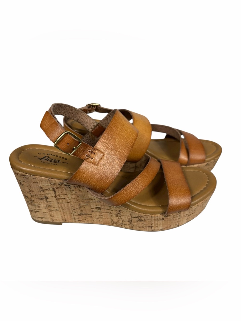 G.H. Bass & Co. Grace Women’s Corks Wedge Sandals Size 7.5 Brown Tan